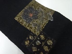 アンティーク　手織り紬変わり色紙に花模様織出し名古屋帯